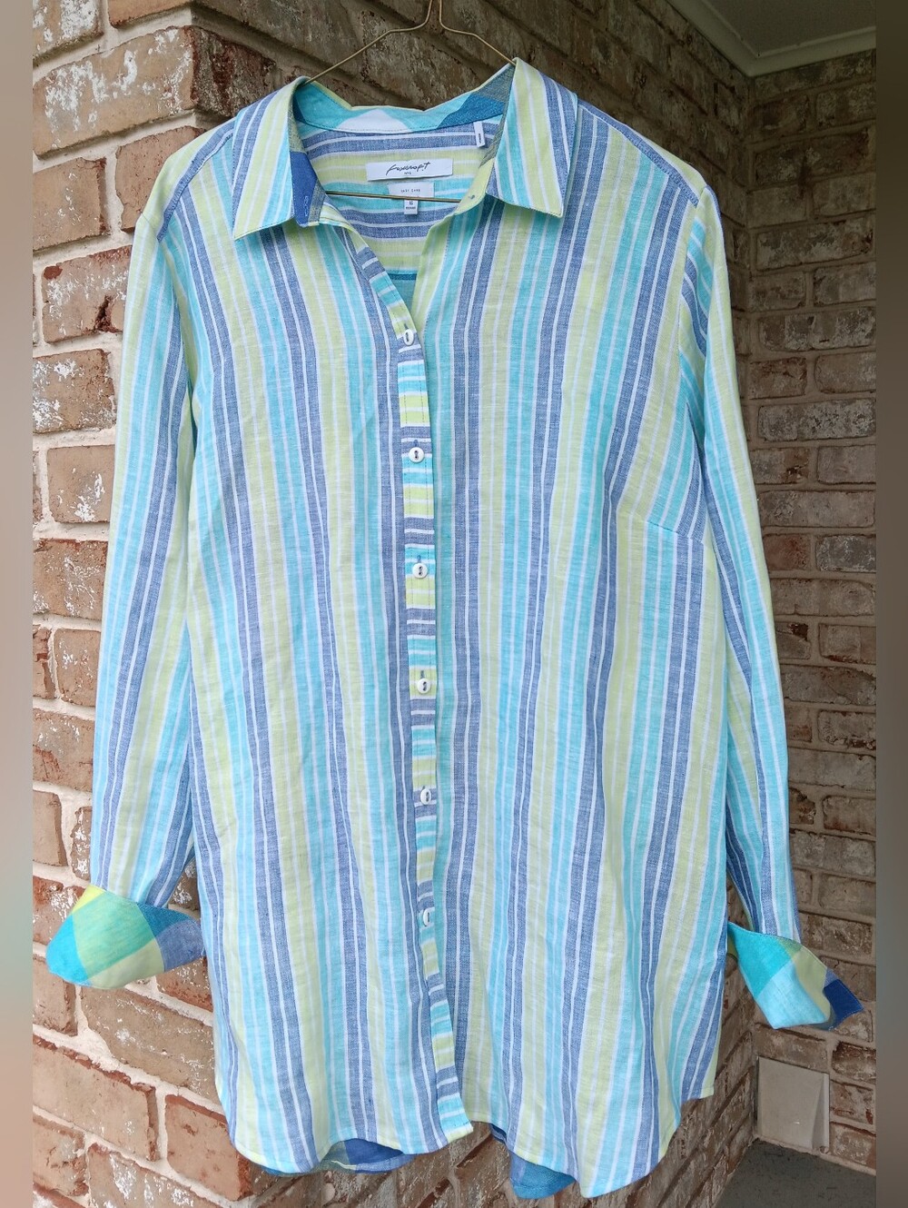 Foxcroft 100% Linen Striped Button-Up Shirt